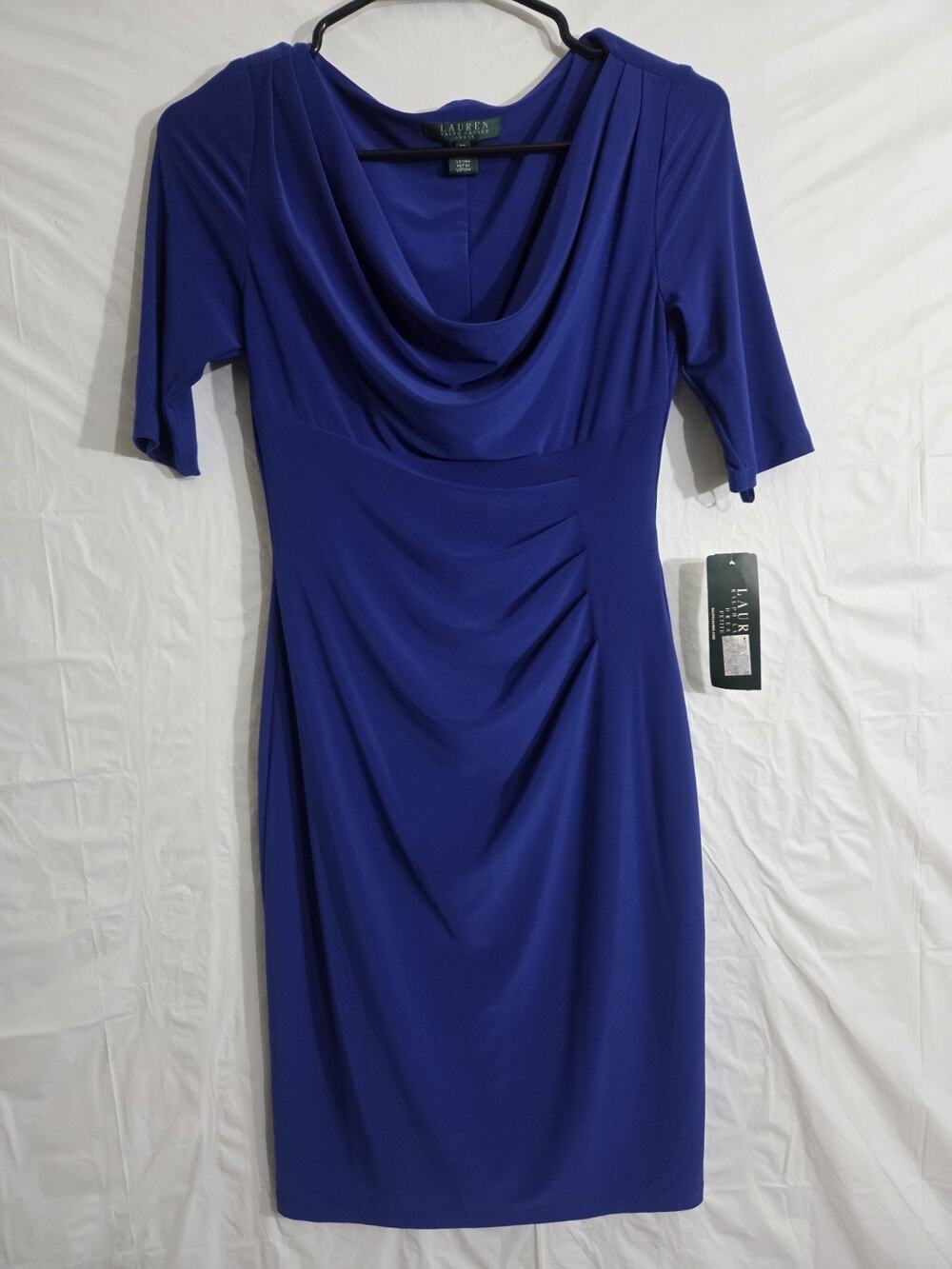 Lauren Ralph Lauren Dress Size 2P Navy Blue 3/4 Sleeve Cocktail Party Stretch